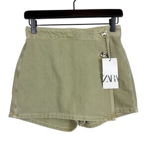 NWT Zara Denim Skort Mini Shorts High Waist Green $39 - XS